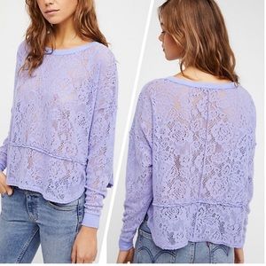Free People Not Cold in This Lace Knit Top Lilac Long Sleeve Floral Pattern. M.